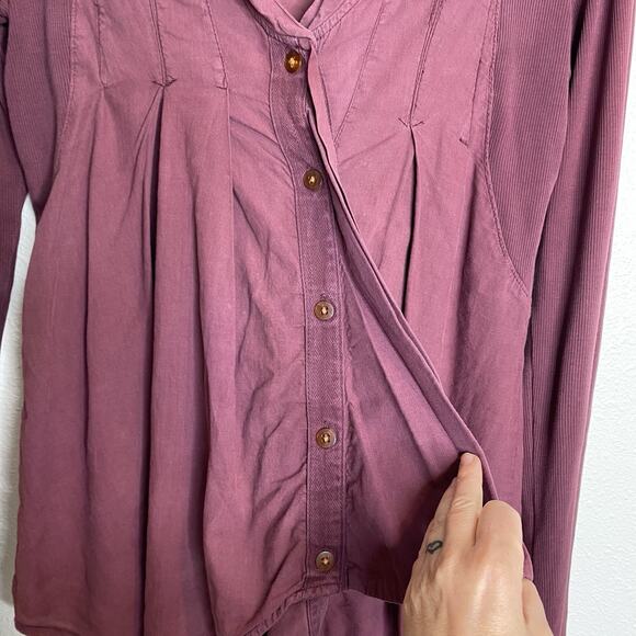 PRAIRIE UNDERGROUND Raven Draped Asymmetrical‎ Pleats Tunic Burgundy Wine XS - Picture 5 of 7